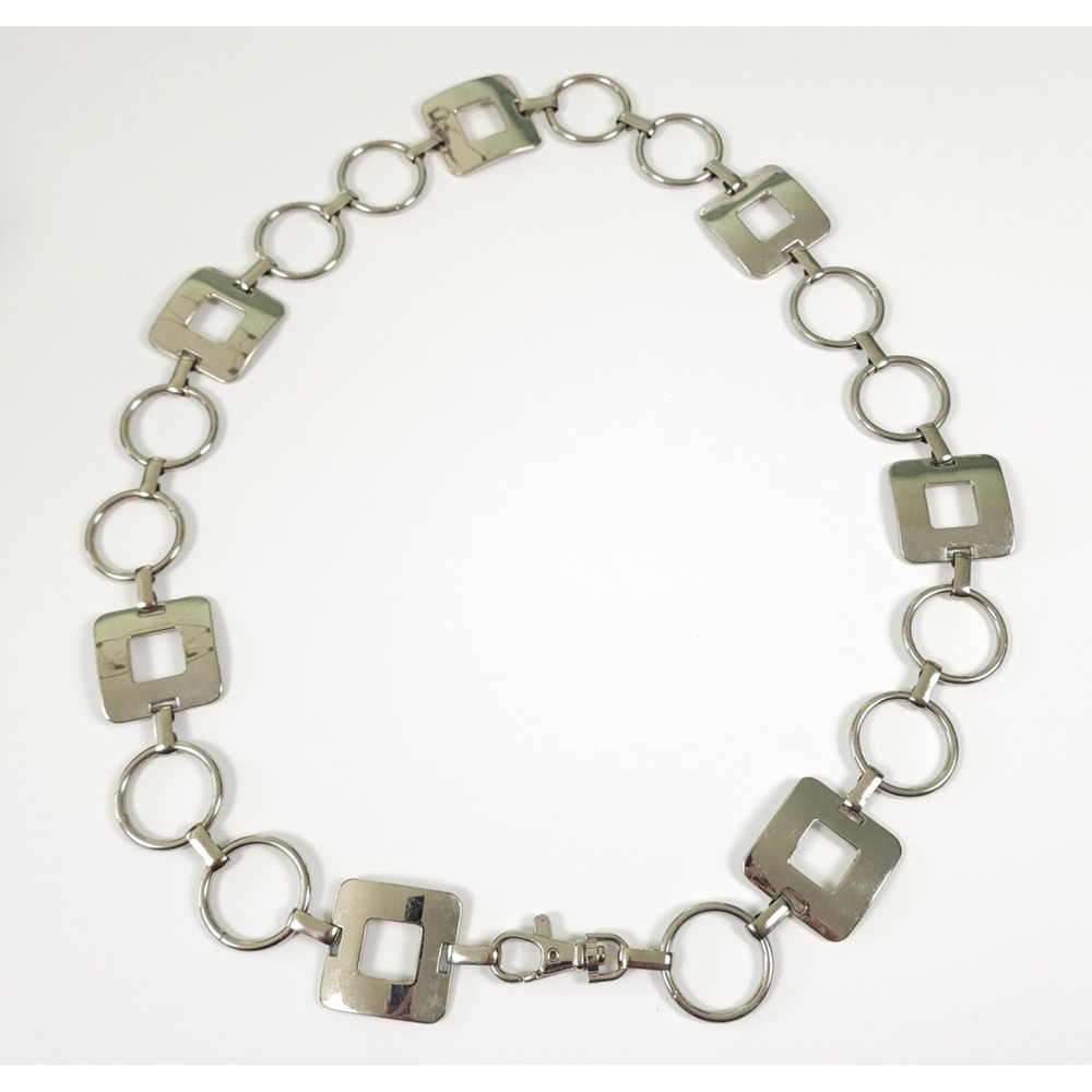 Vintage Silver Toneโ Circle Square Chain Belt 34" Y2K
